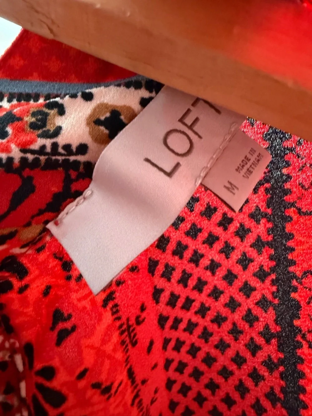 LOFT Red Multi-Pattern Long Sleeve Mock Neck Blouse